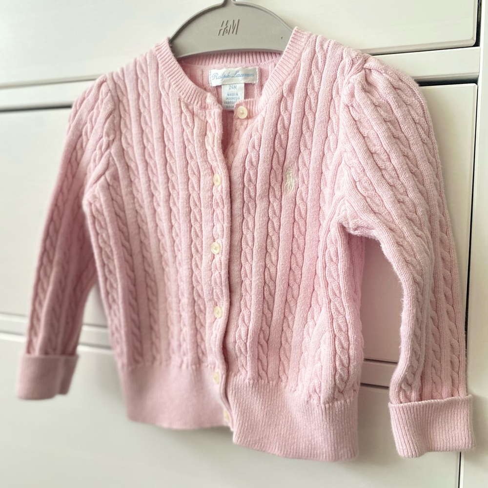 SOLD Ralph Lauren Pink Cable Knit Baby Cardigan (24 months)